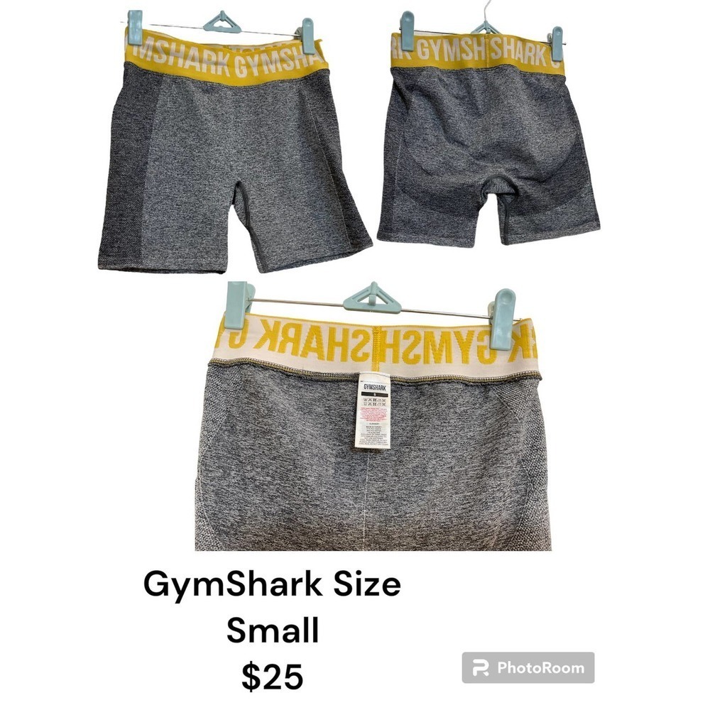 Gymshark Gray Athletic Biker Shorts with Yellow Waistband